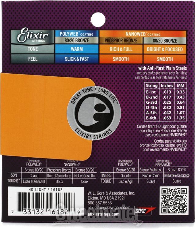 Elixir Acoustic Phosphor Bronze HD Light 13/53 - Nanoweb