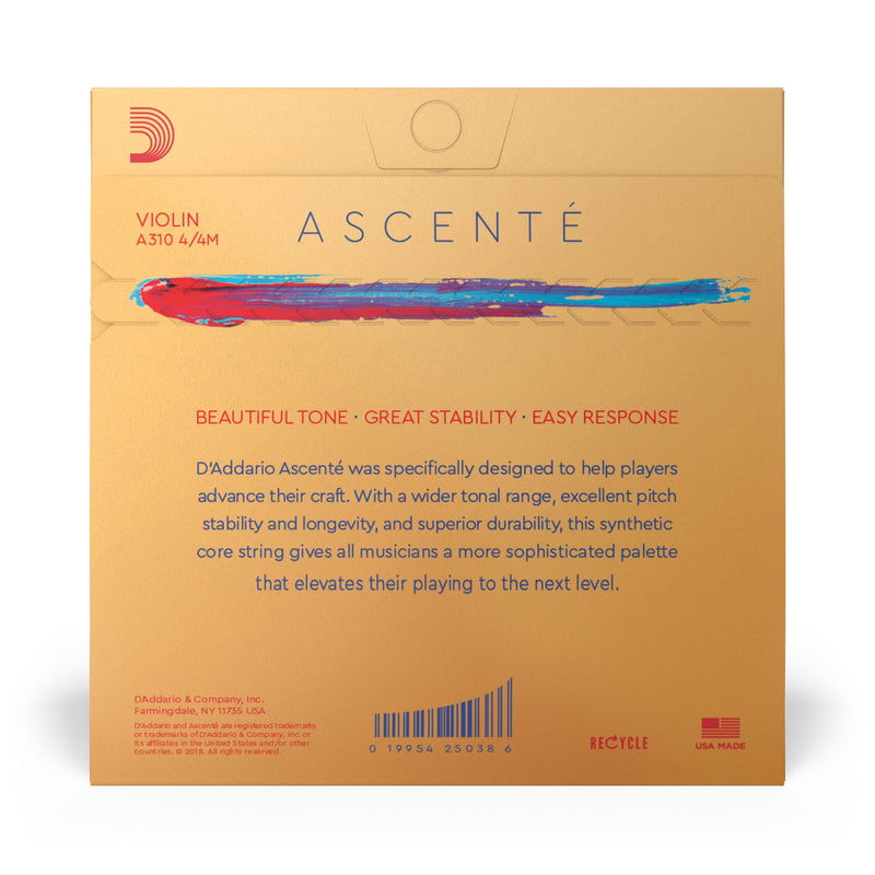 Daddario A310 4/4M String Set Violin Ascente 4/4 Scale, Medium Tension