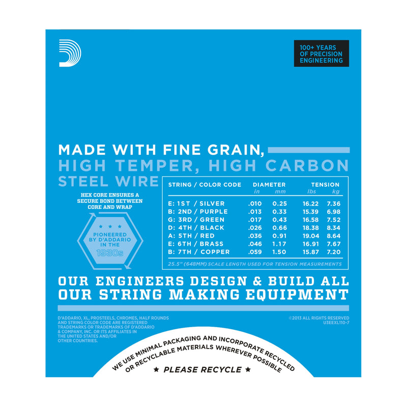 D'Addario EXL110-7 Nickel Wound, 7-String, Regular Light, 10-59 - Tarpley Music Company, Inc.