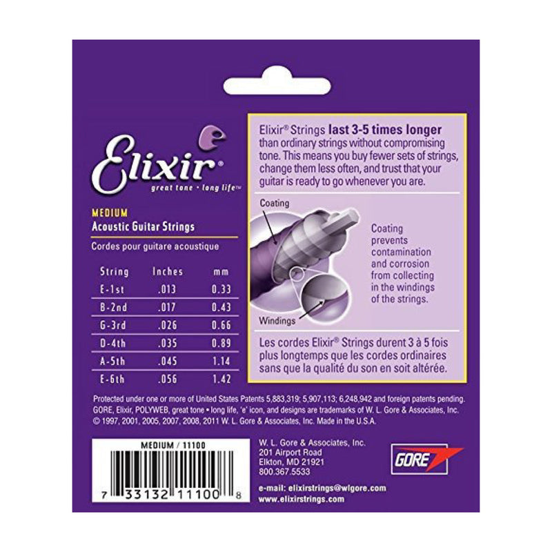 Elixir Acoustic Medium 80/20 Bronze with POLYWEB Coating - Tarpley Music Company, Inc.
