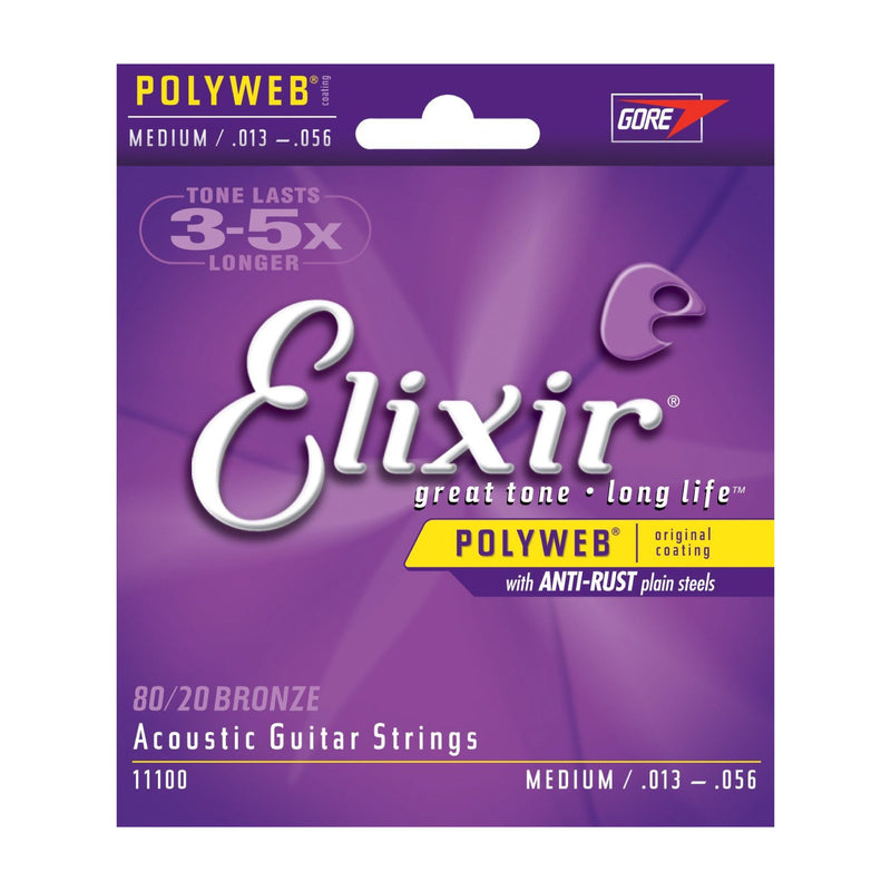 Elixir Acoustic Medium 80/20 Bronze with POLYWEB Coating - Tarpley Music Company, Inc.