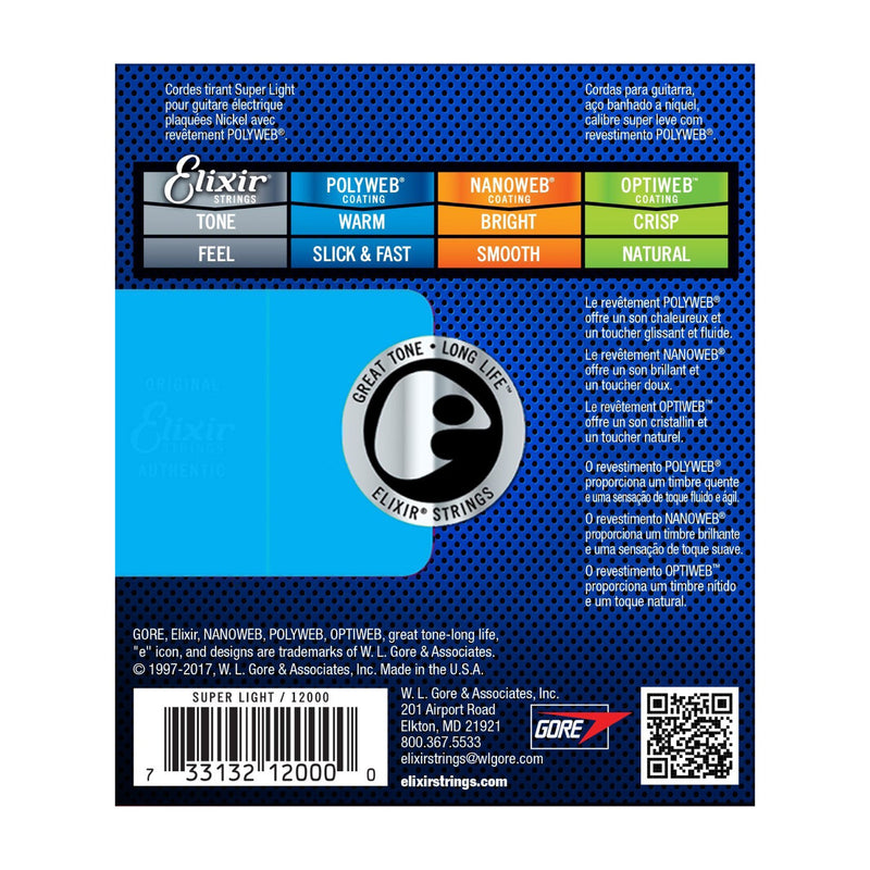 Elixir Electric Super Light Nickel Plated Steel with POLYWEB Coating - Tarpley Music Company, Inc.