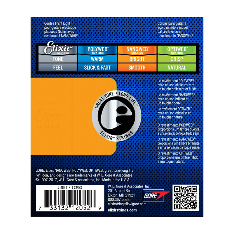 Elixir Electric Light Nickel Plated Steel with NANOWEB Coating - Tarpley Music Company, Inc.