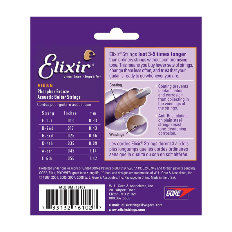 Elixir Acoustic Medium Phosphor Bronze with NANOWEB Coating - Tarpley Music Company, Inc.