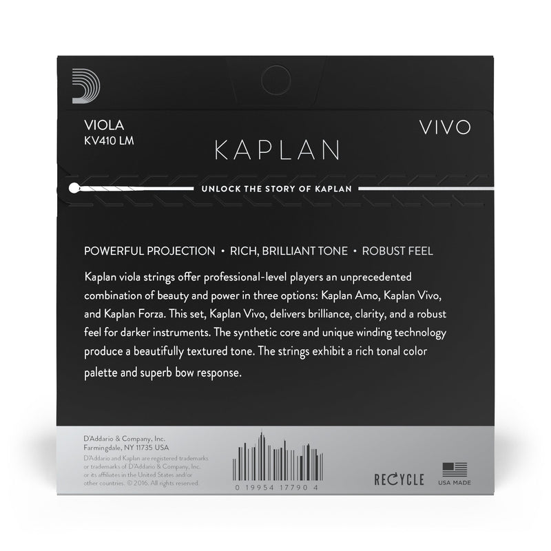 Daddario KV410 LM Kaplan Vivo Viola String Set, Long Scale, Medium