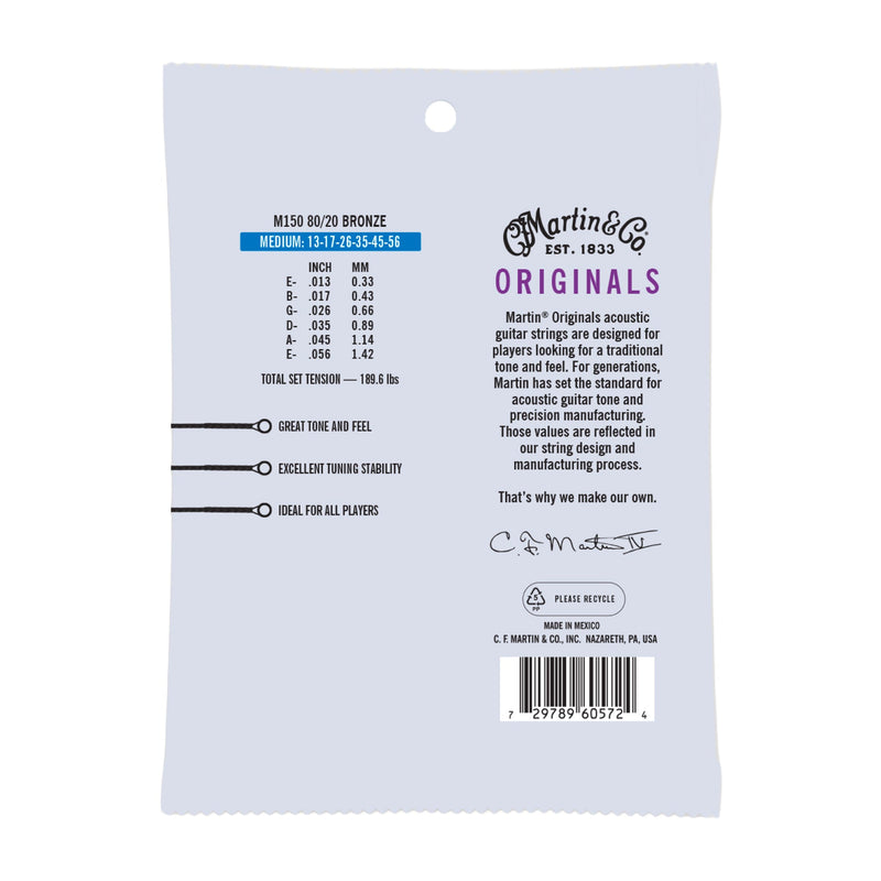 Martin M150 Original Acoustic Guitar Strings - 80/20 Bronze - .013-.056 Medium