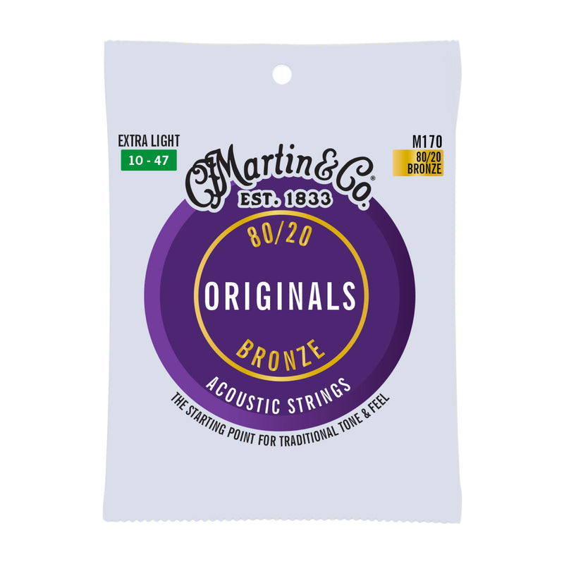 Martin M170 Original Acoustic Guitar Strings - 80/20 Bronze - .010-.047 Extra Light