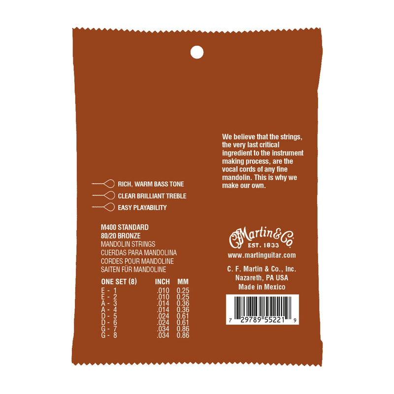 Martin M400 Mandolin Strings - 80/20 Bronze - .010-.034 - Standard