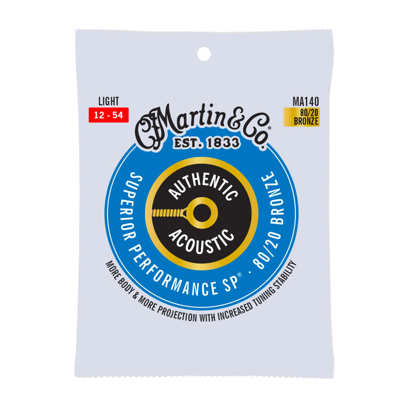 Martin MA140 Authentic Acoustic SP Guitar Strings - 80/20 Bronze - .012-.054 Light