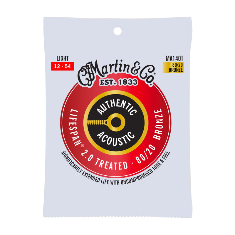 Martin MA140T Authentic Acoustic Lifespan 2.0 Treated Guitar Strings - 80/20 Bronze - .012-.054 Medium