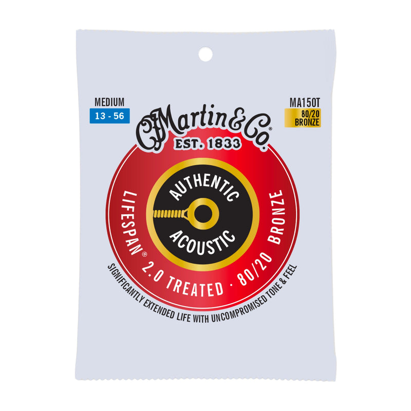 Martin MA150T Authentic Acoustic Lifespan 2.0 Treated Guitar Strings - 80/20 Bronze - .013-.056 Medium