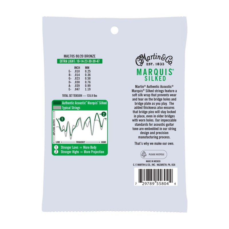 Martin MA170S Authentic Acoustic Marquis Silked Guitar Strings - 80/20 Bronze - .010-.047 Light