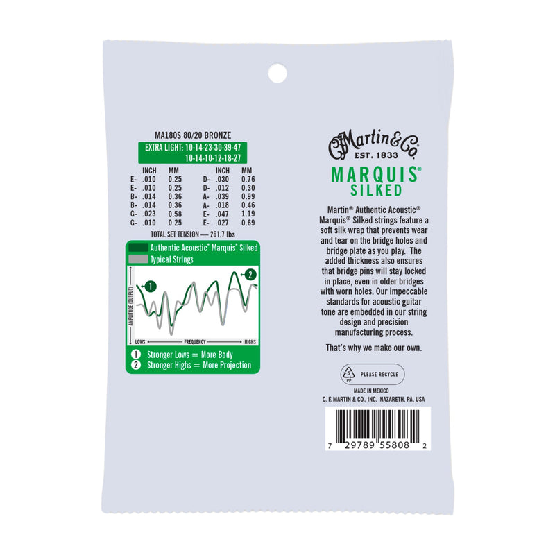 Martin MA180S Authentic Acoustic Marquis Silked Guitar Strings - 80/20 Bronze - 12-String - .010-.047 Extra Light