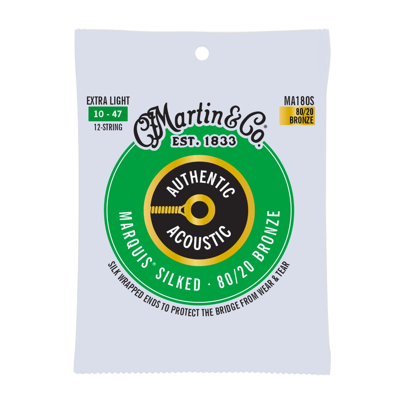 Martin MA180S Authentic Acoustic Marquis Silked Guitar Strings - 80/20 Bronze - 12-String - .010-.047 Extra Light