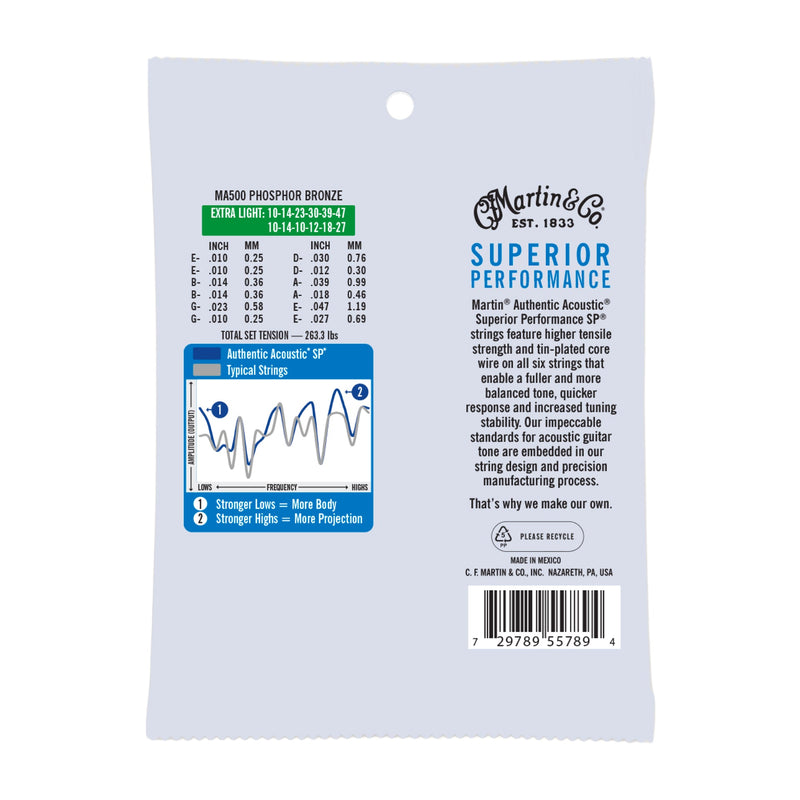 Martin MA500 Authentic Acoustic SP Guitar Strings - Phosphor Bronze - 12-String - .010-.047 Extra Light