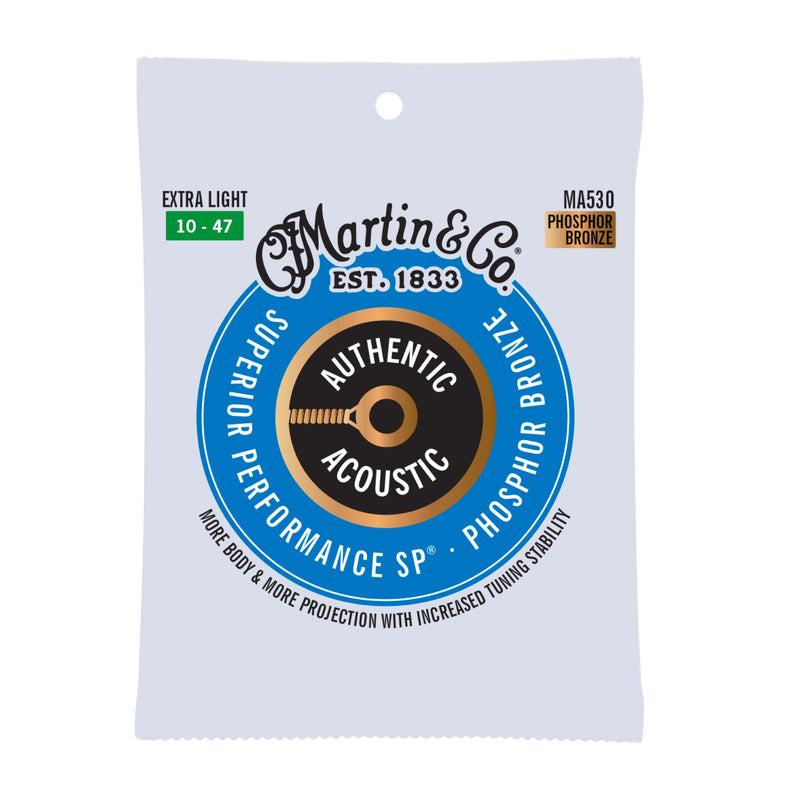 Martin MA530 Authentic Acoustic SP Guitar Strings - Phosphor Bronze - .010-.047 Extra Light