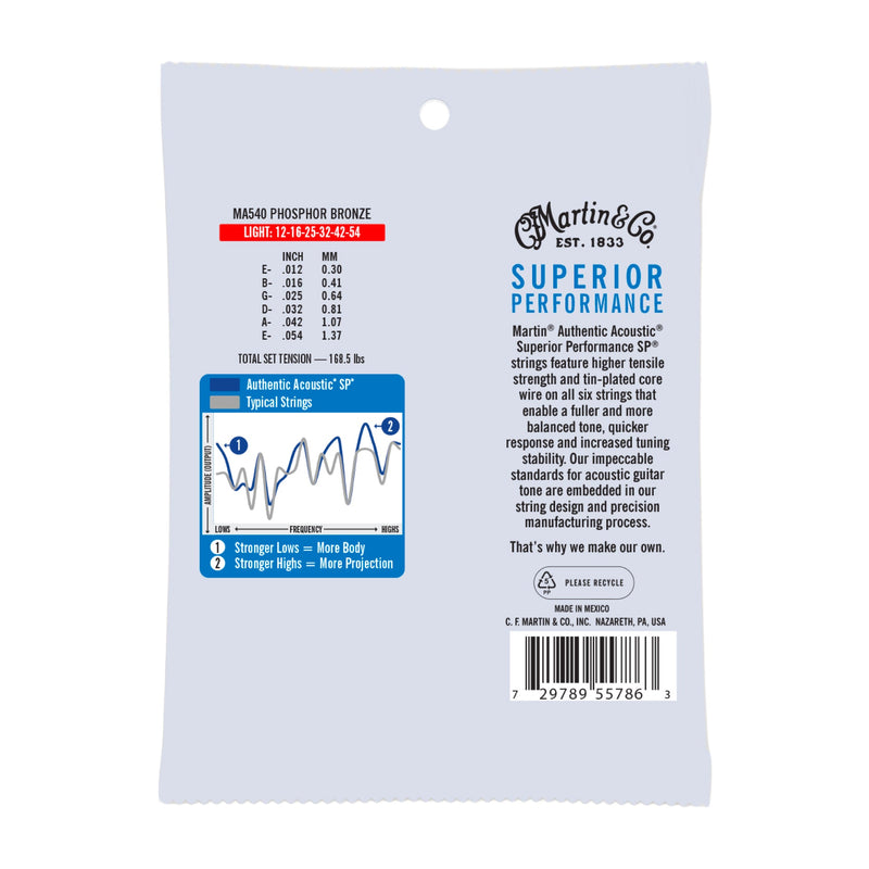 Martin MA540 Authentic Acoustic SP Guitar Strings - Phosphor Bronze - .012-.054 Medium