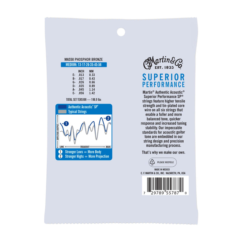Martin MA550 Authentic Acoustic SP Guitar Strings - Phosphor Bronze - .013-.056 Medium