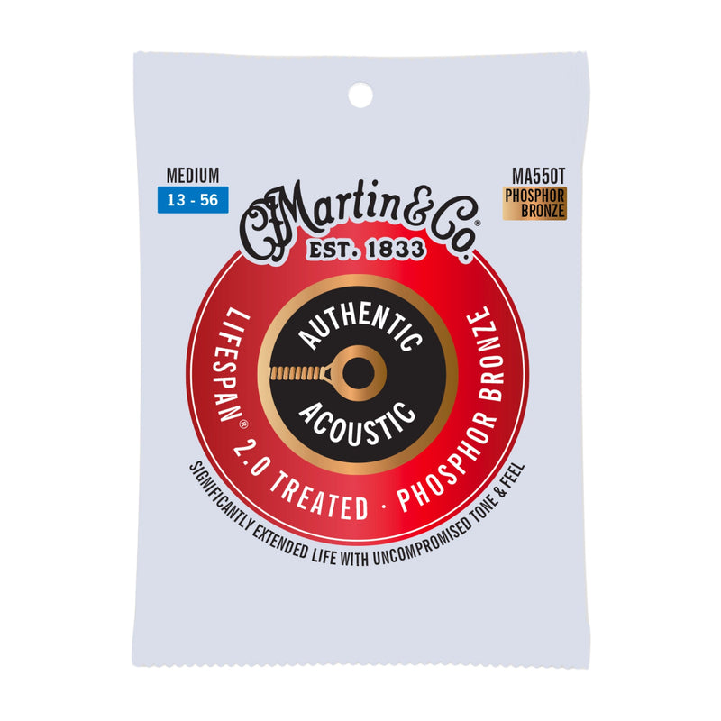 Martin MA550T Authentic Acoustic Lifespan 2.0 Treated Guitar Strings - Phosphor Bronze - .013-.056 Medium