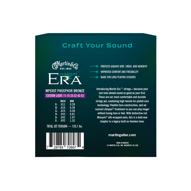 Martin MP535T ERA Treated Acoustic Guitar Strings - Phosphor Bronze - .011-.052 Custom Light
