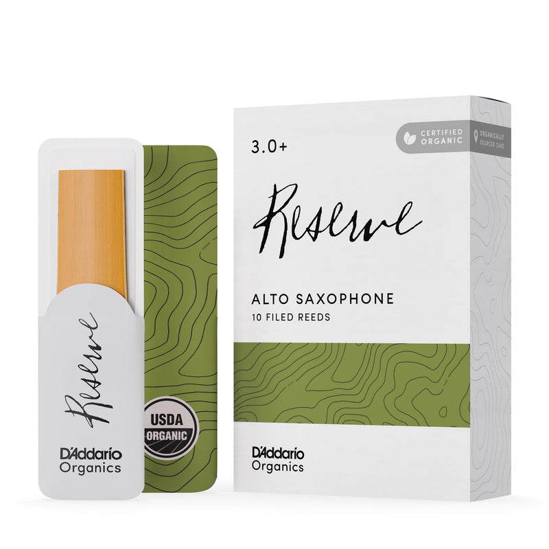 Daddario Organic Reserve Alto Saxophone Reeds, Strength 3.0+, 10-Pack