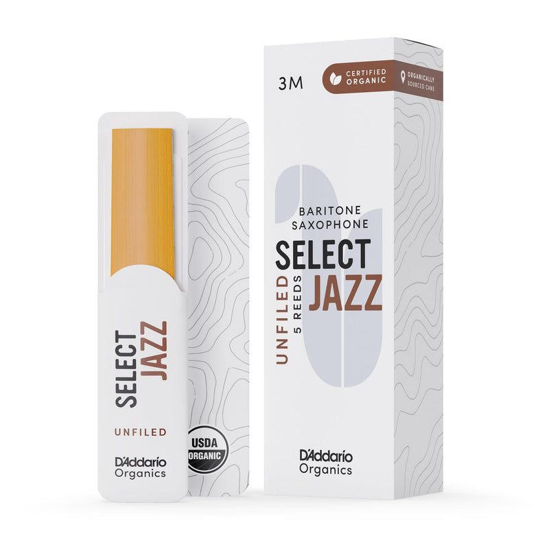 Daddario ORRS05BSX3M Organic Select Jazz Unfiled Bari Sax Reeds, Strength 3 Medium, 5-Pack