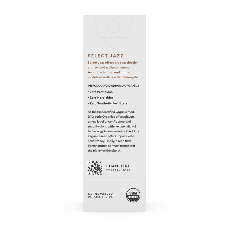 Daddario ORRS05BSX3S Organic Select Jazz Unfiled Bari Sax Reeds, Strength 3 Soft, 5-Pack
