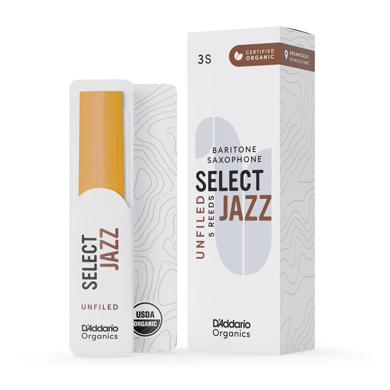 Daddario ORRS05BSX3S Organic Select Jazz Unfiled Bari Sax Reeds, Strength 3 Soft, 5-Pack