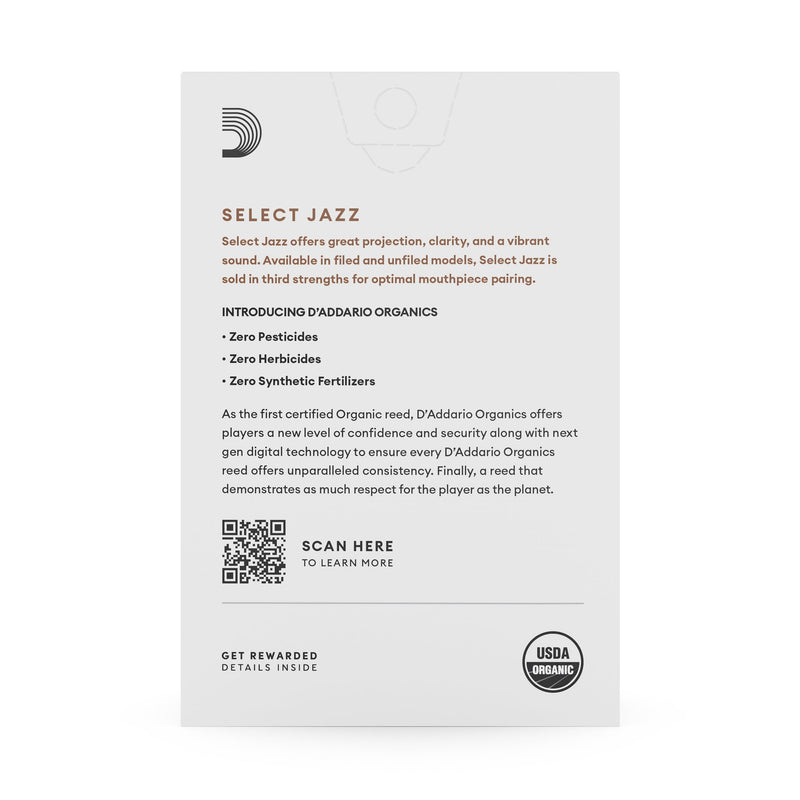 Daddario ORRS10ASX3S Organic Select Jazz Unfiled Alto Sax Reeds, Strength 3 Soft, 10-Pack