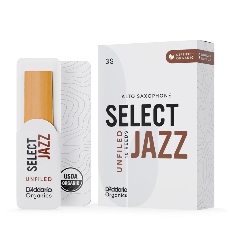 Daddario ORRS10ASX3S Organic Select Jazz Unfiled Alto Sax Reeds, Strength 3 Soft, 10-Pack
