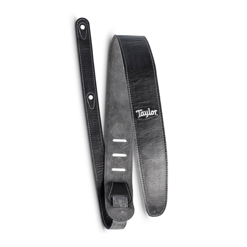 Taylor 2.5" Black Leather Guitar Strap - Black, Suede Back