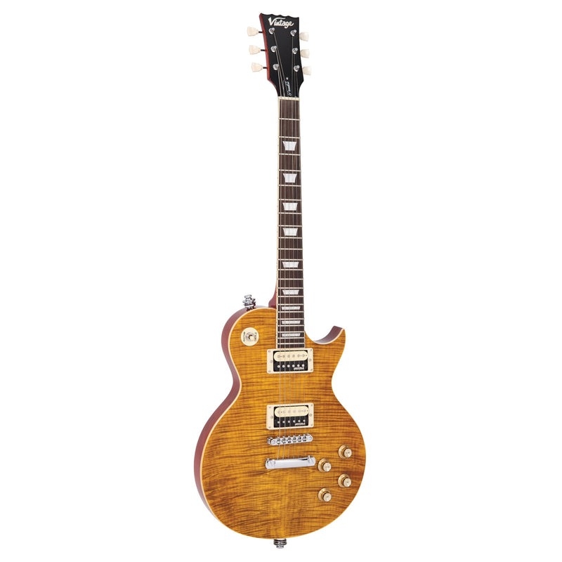 Vintage V100AFD ReIssued Electric Guitar - Flamed Amber