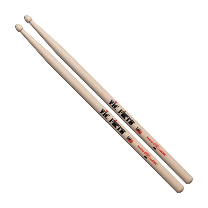 Vic Firth 2B American Classic Drum Sticks - Wood Tear Drop Tip - Hickory