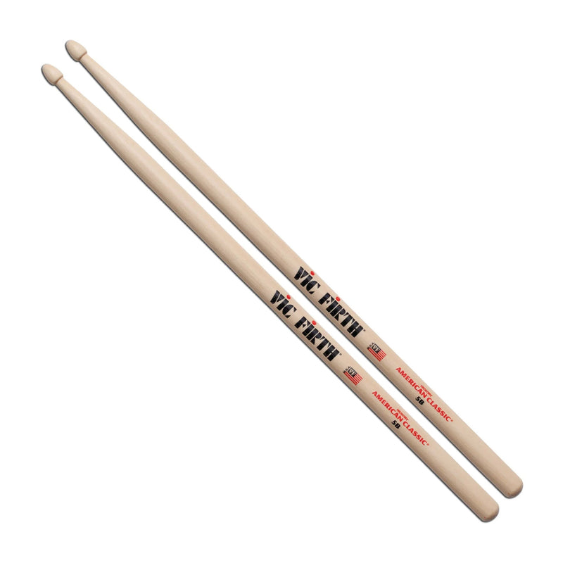 Vic Firth 5B American Classic Drum Sticks - Wood Tear Drop Tip - Hickory