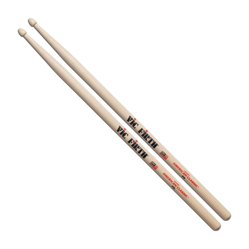 Vic Firth 7A American Classic Drum Sticks - Wood Tear Drop Tip - Hickory