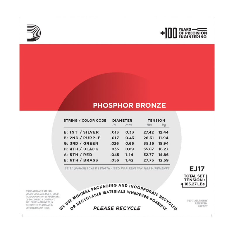 D'Addario EJ17 Phosphor Bronze, Medium, 13-56 - Tarpley Music Company, Inc.