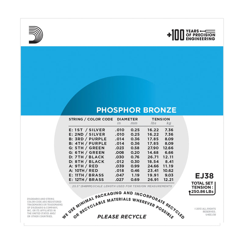D'Addario EJ38 12-String Phosphor Bronze, Light, 10-47 - Tarpley Music Company, Inc.