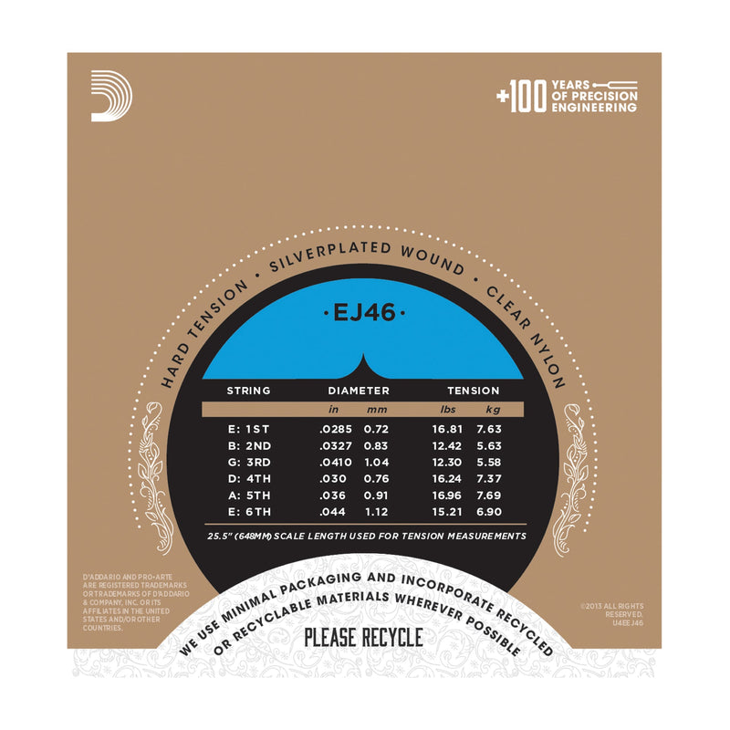 D'Addario EJ46 Pro-Arté Nylon, Hard Tension - Tarpley Music Company, Inc.