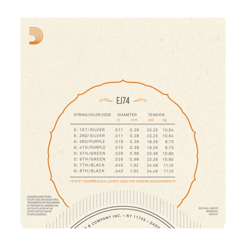 D'Addario EJ74 Mandolin Strings, Phosphor Bronze, Medium, 11-40 - Tarpley Music Company, Inc.