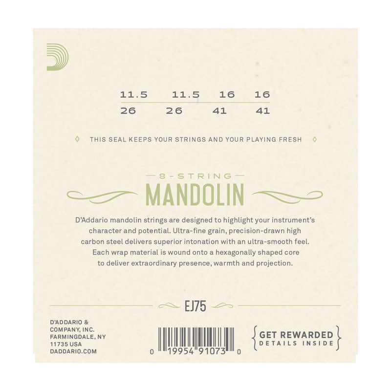 D'Addario EJ75 Mandolin Strings, Phosphor Bronze, Medium/Heavy, 11.5-41 - Tarpley Music Company, Inc.