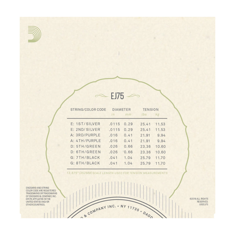D'Addario EJ75 Mandolin Strings, Phosphor Bronze, Medium/Heavy, 11.5-41 - Tarpley Music Company, Inc.