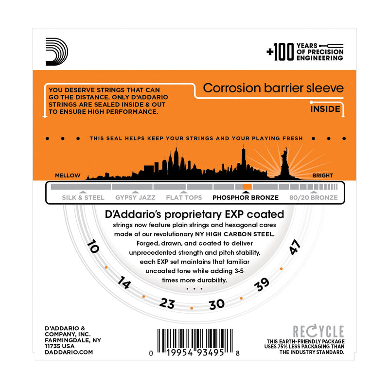D'Addario EXP15 Coated Phosphor Bronze, Extra Light, 10-47 - Tarpley Music Company, Inc.