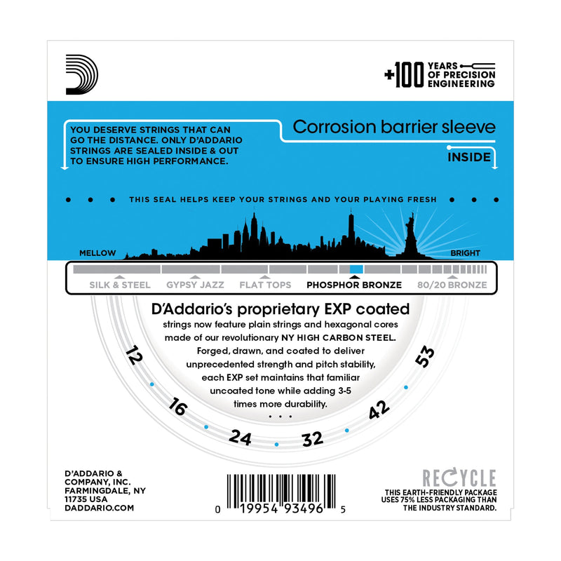 D'Addario EXP16 Coated Phosphor Bronze, Light, 12-53 - Tarpley Music Company, Inc.