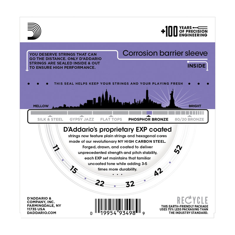 D'Addario EXP26 Coated Phosphor Bronze, Custom Light, 11-52 - Tarpley Music Company, Inc.