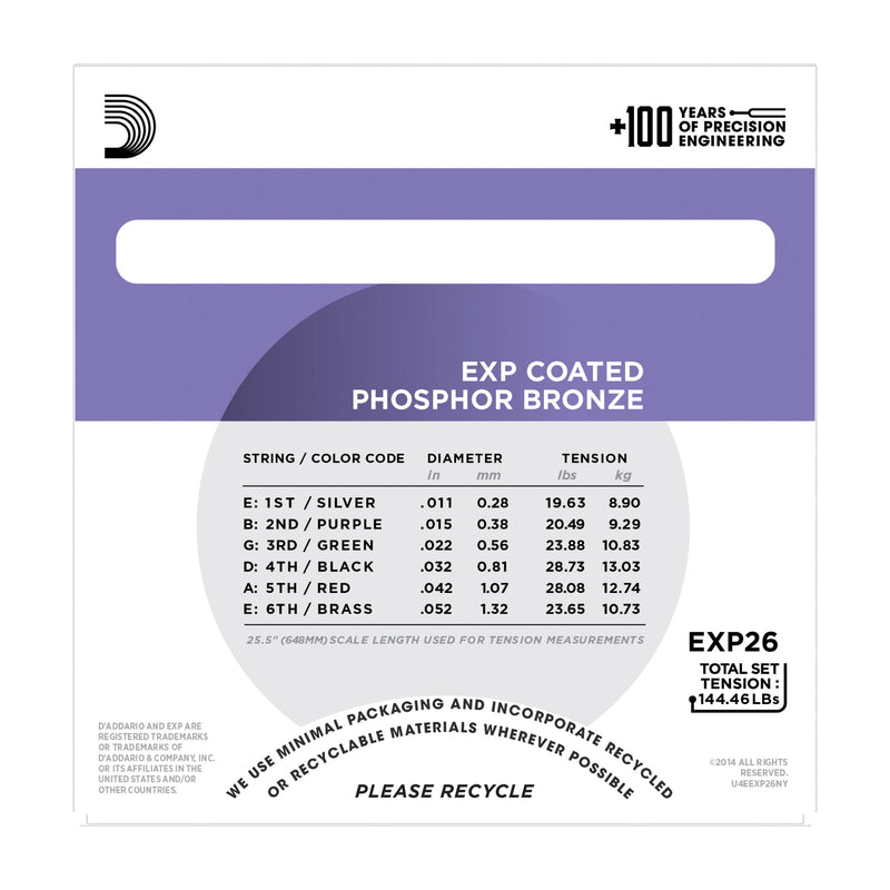 D'Addario EXP26 Coated Phosphor Bronze, Custom Light, 11-52 - Tarpley Music Company, Inc.