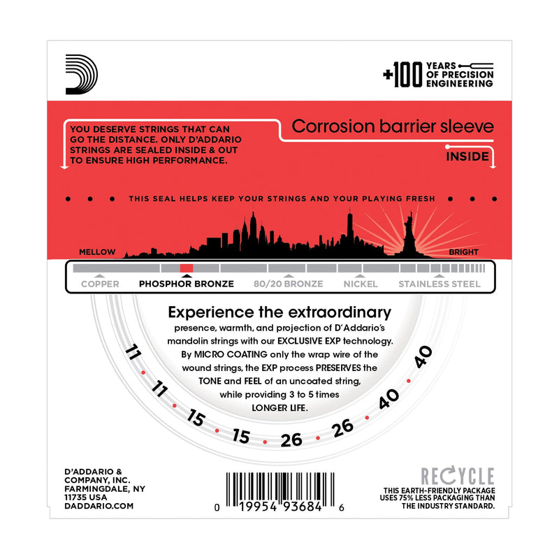 D'Addario EXP74 Coated Phosphor Bronze Mandolin Strings, Medium, 11-40 - Tarpley Music Company, Inc.