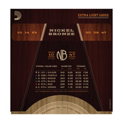 D'Addario NB1047 Nickel Bronze Acoustic Guitar Strings, Extra Light, 10-47 - Tarpley Music Company, Inc.