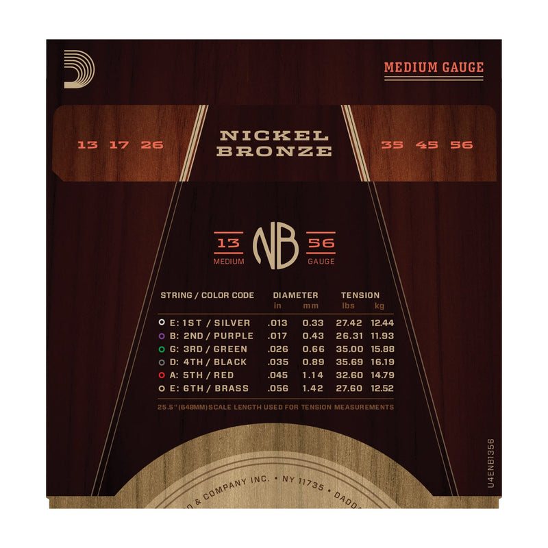 D'Addario NB1356 Nickel Bronze Acoustic Guitar Strings, Medium, 13-56 - Tarpley Music Company, Inc.